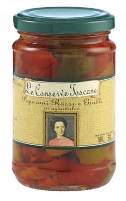 Peperoni rossi e gialli in agrodolce