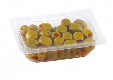 Olive verdi denocciolate in vaschetta